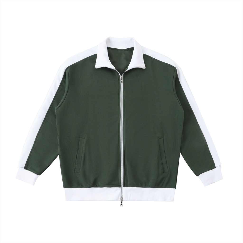 1V White Contrast Trim Stand Collar Jacket