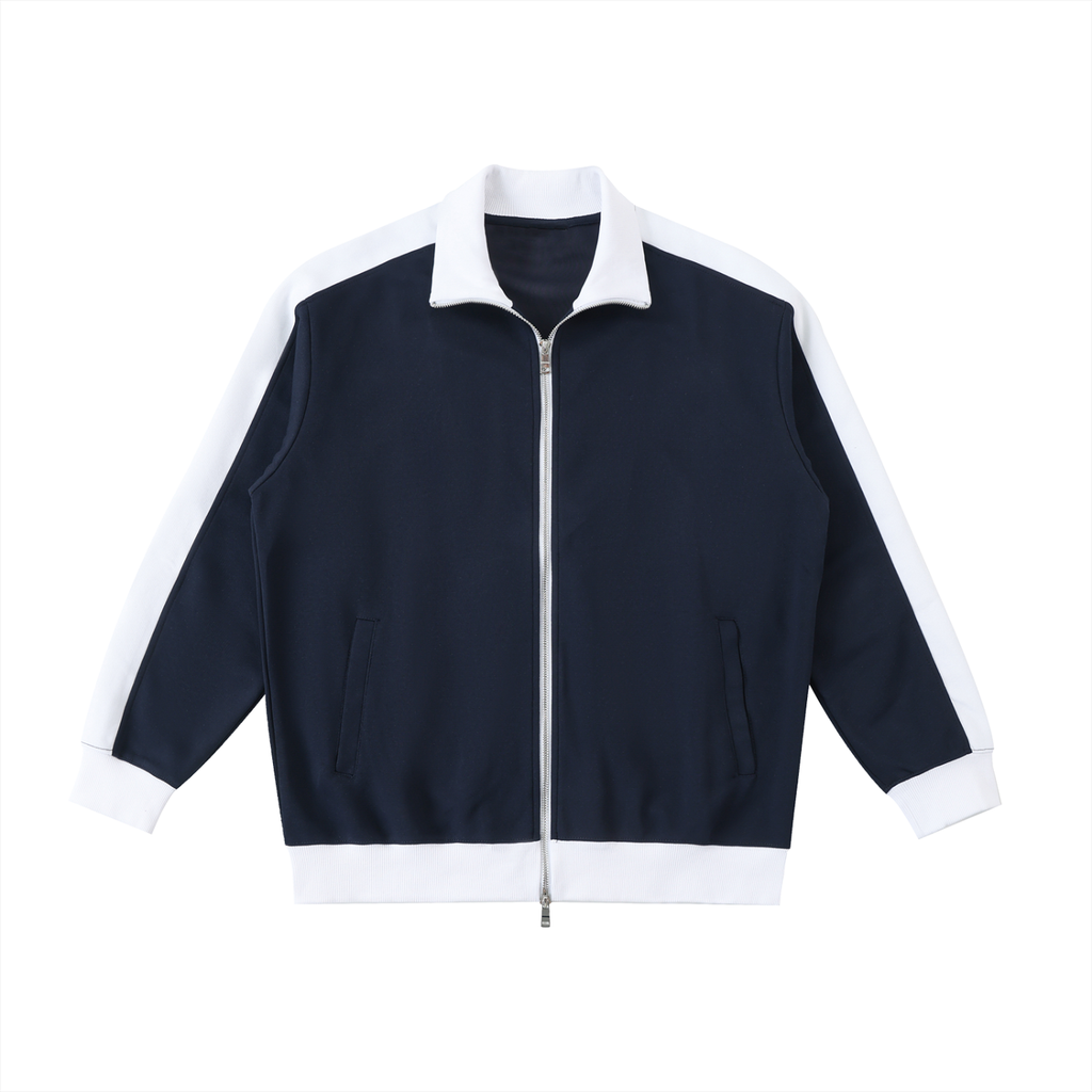 1V White Contrast Trim Stand Collar Jacket