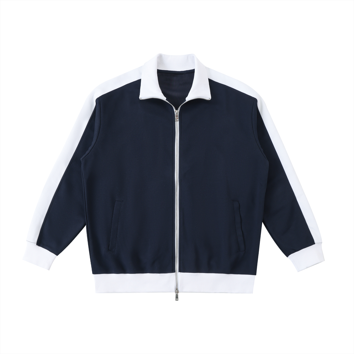 1V White Contrast Trim Stand Collar Jacket
