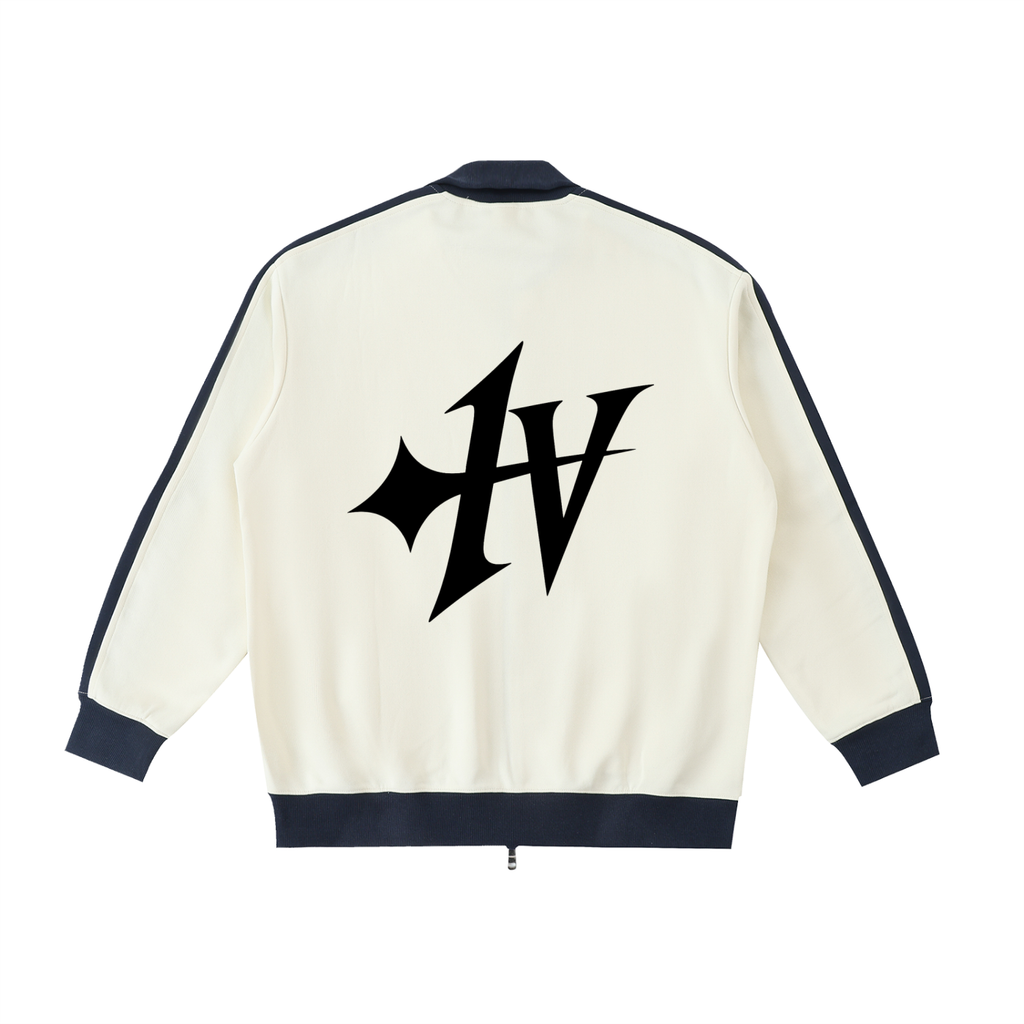1V Black Contrast Trim Stand Collar Jacket