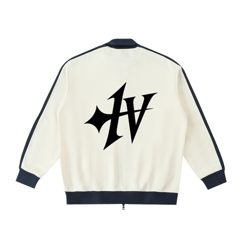 1V Black Contrast Trim Stand Collar Jacket
