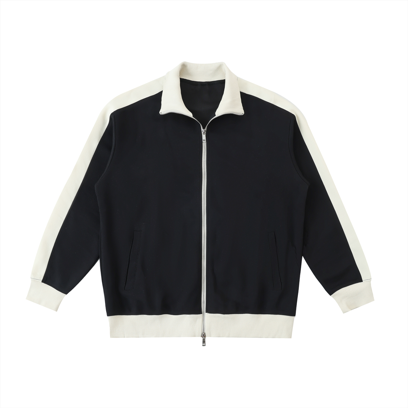 1V White Contrast Trim Stand Collar Jacket